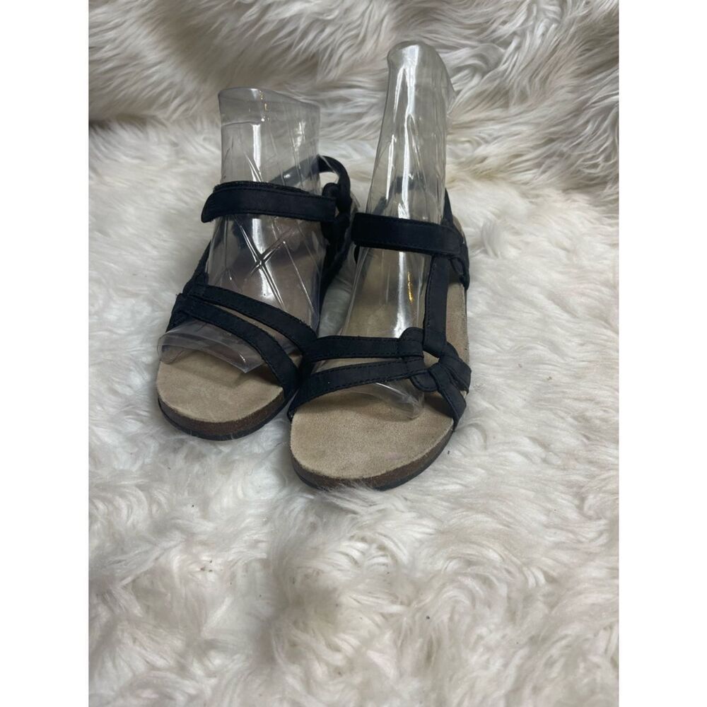 Teva Ventura leather Black Strappy cork Comfort Sandals SZ8